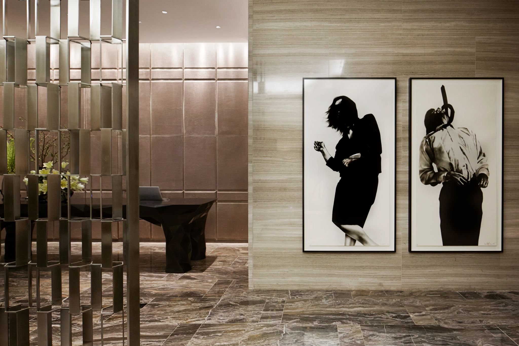 lobby de luxo – lobby park hyatt new york - quadros modernos - pedras naturais