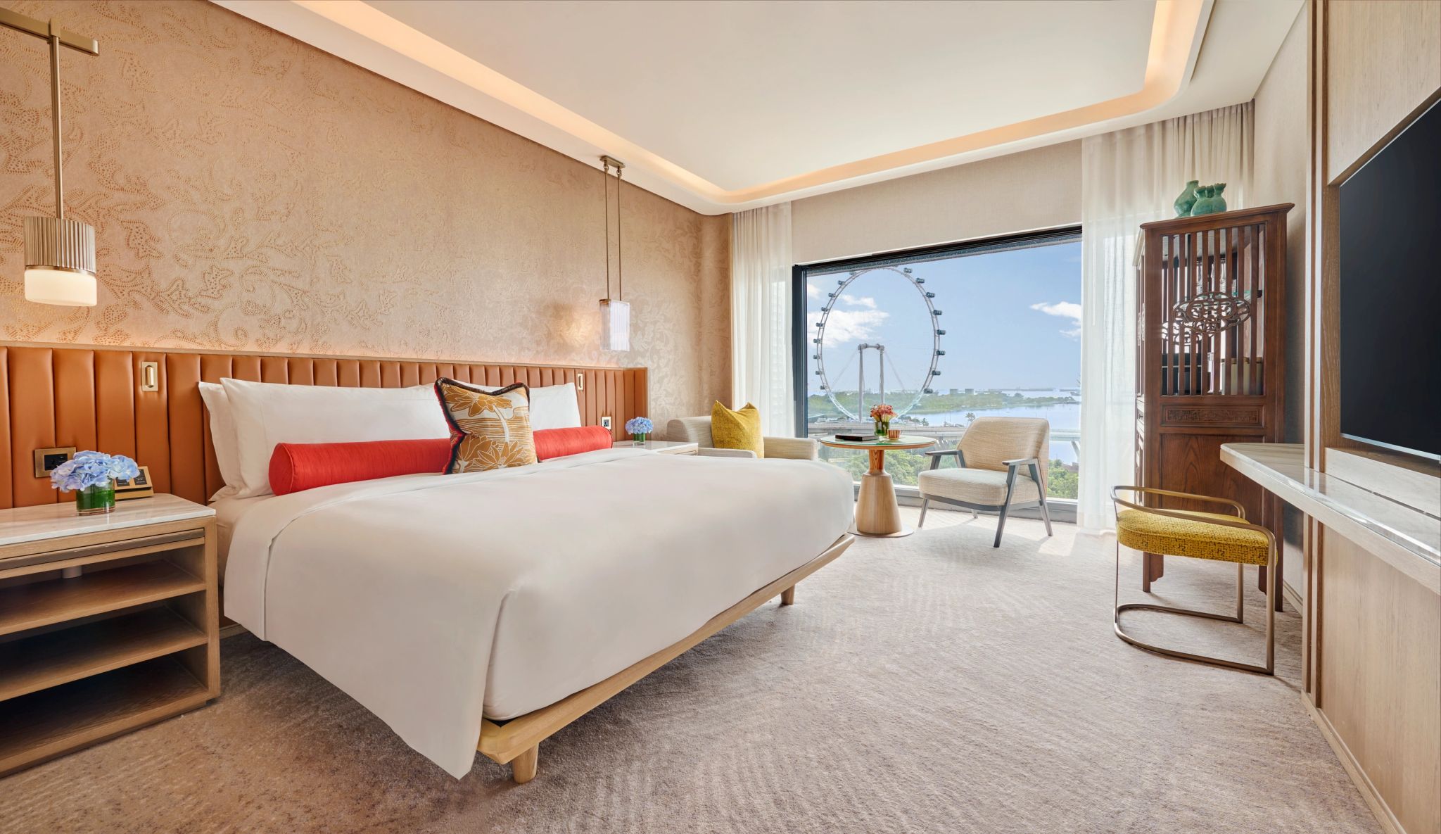 Sea View King cama king – quarto com vista – quarto amplo - quarto vista singapura - quarto de hotel