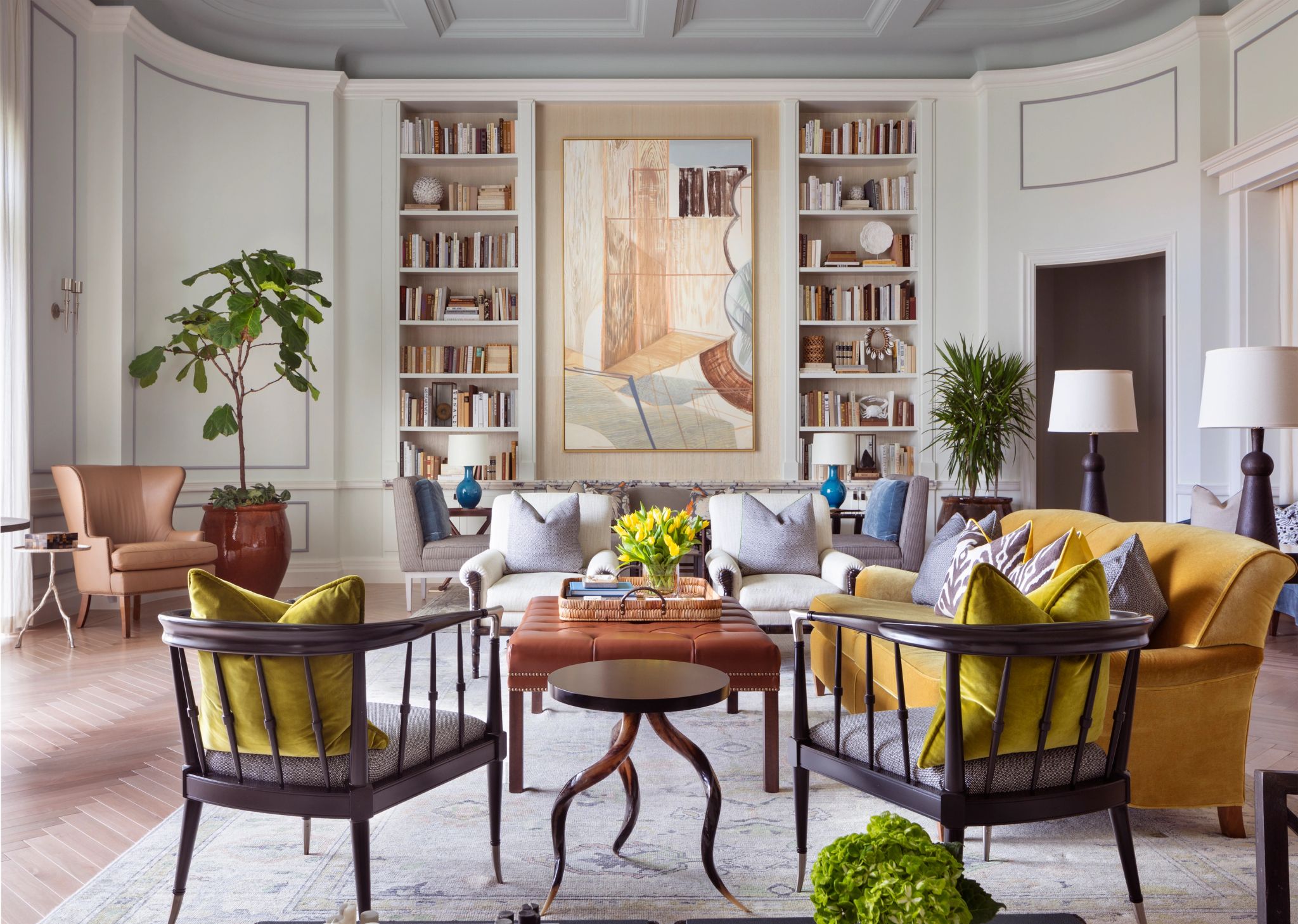 decoraçao moderna – sala de estar - biblioteca - espaço de leitura - estante de livros