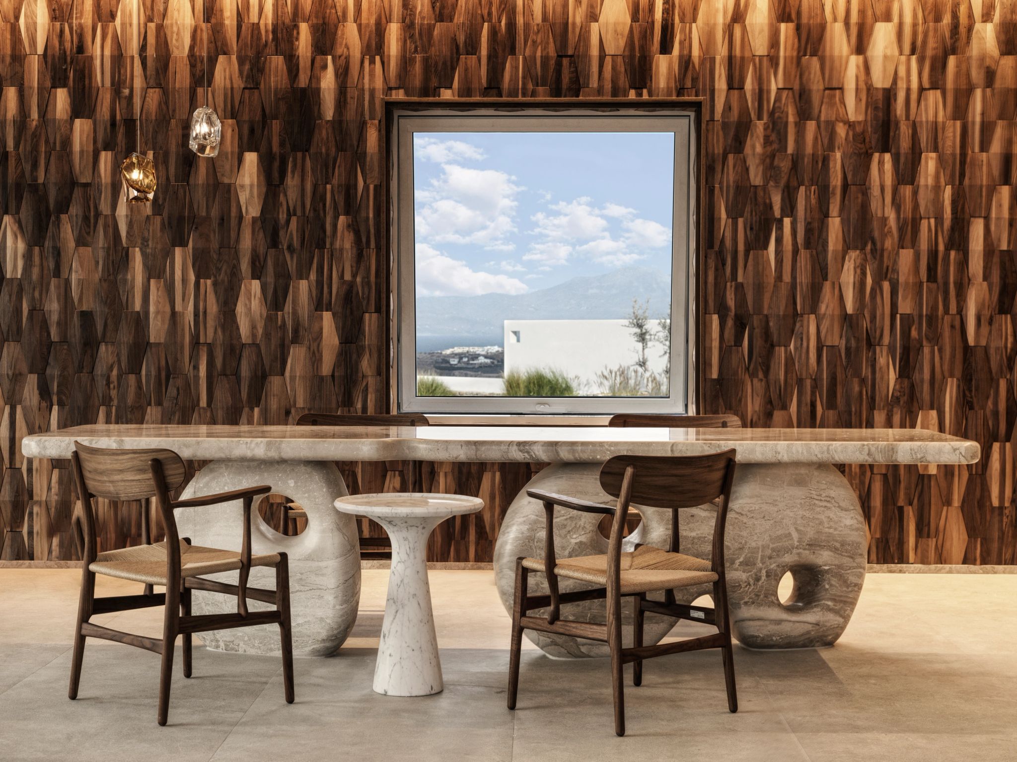 mesa de marmore - vista mar - area interna