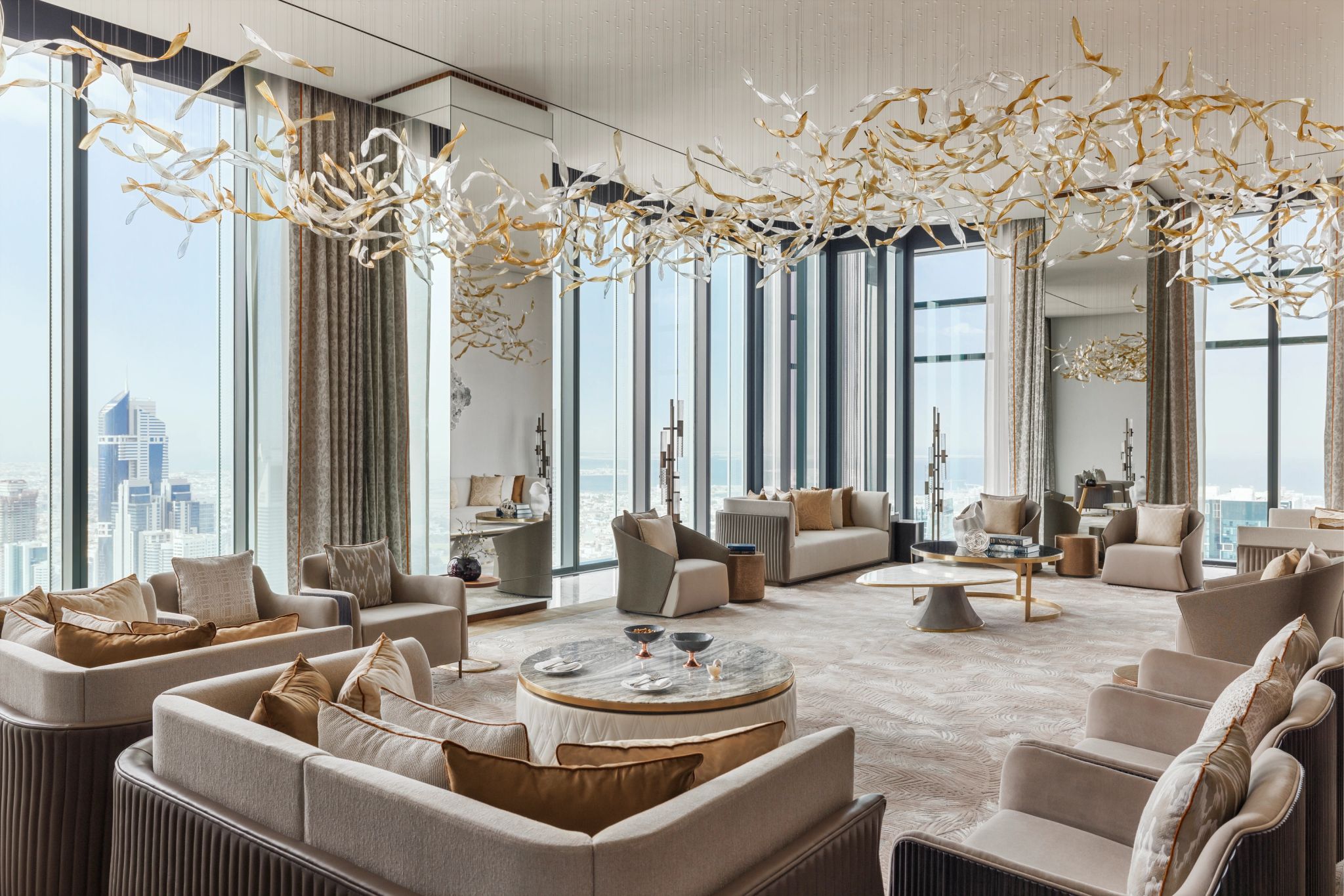 Villa One sala de estar – design moderno – vista cidade dubai