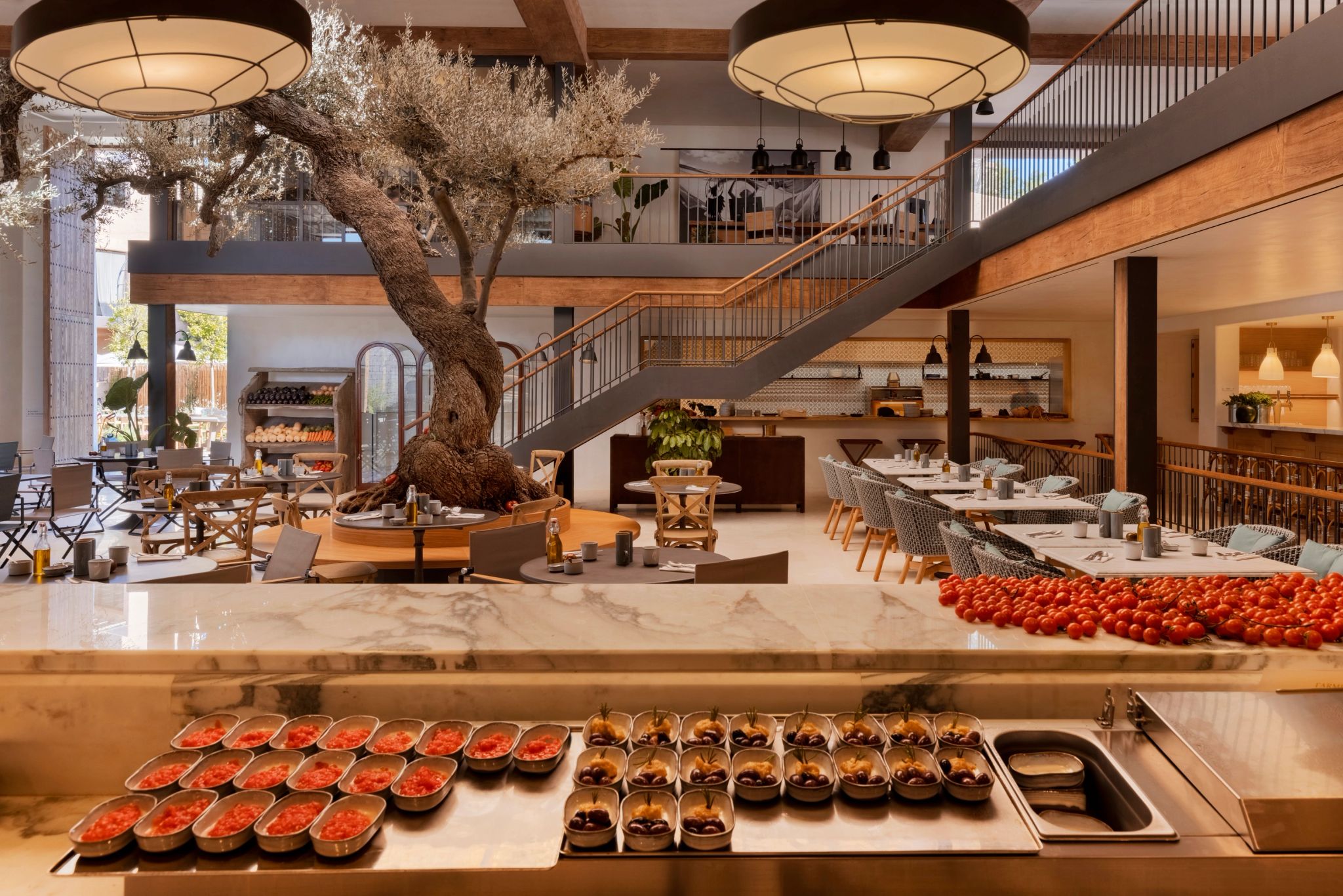 Farmers' Market balcao com paes e frutas - buffet gourmet - design moderno