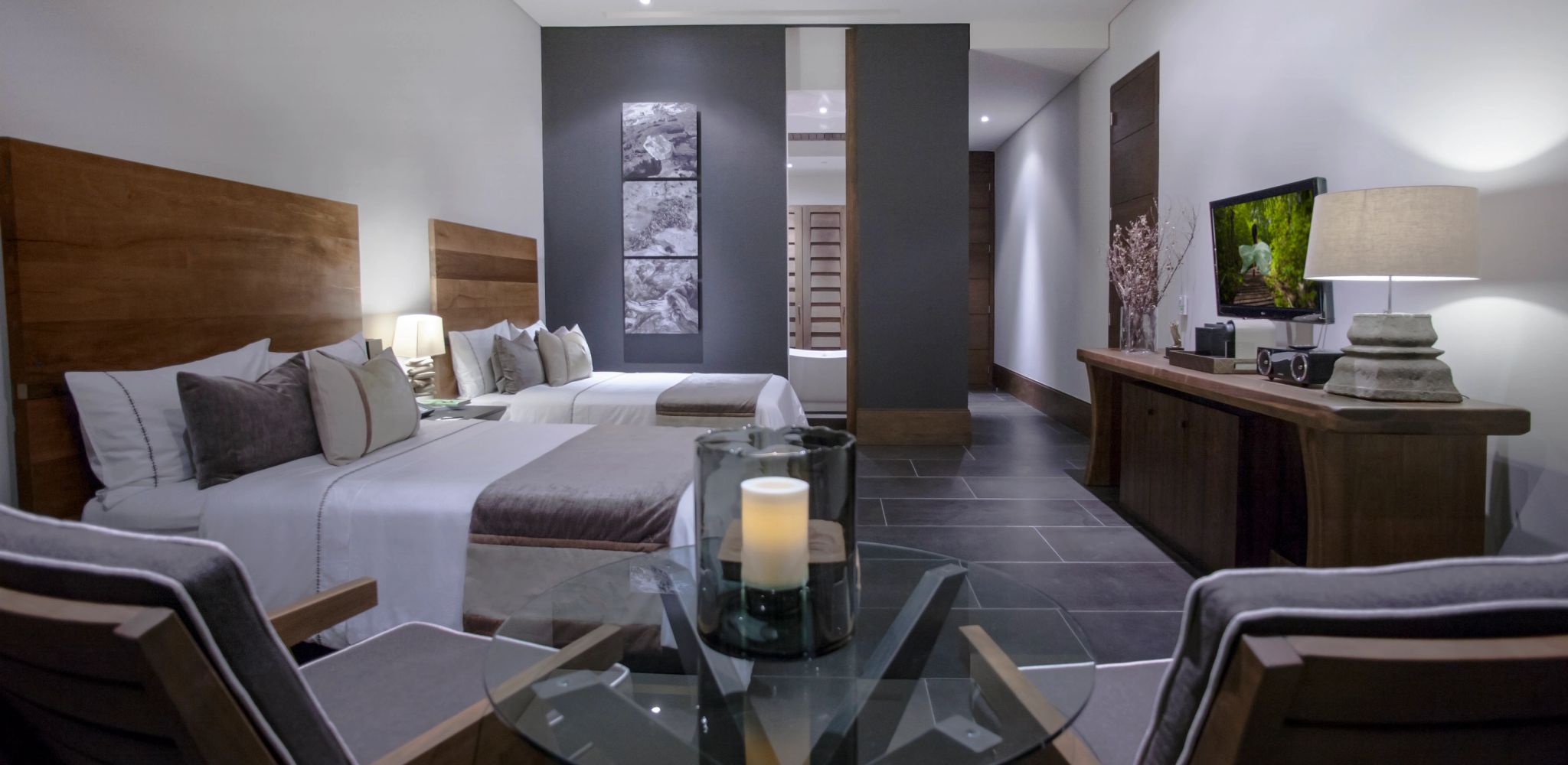 Garden View Double camas queen - decoraçao moderna - quarto de hotel – quarto familia