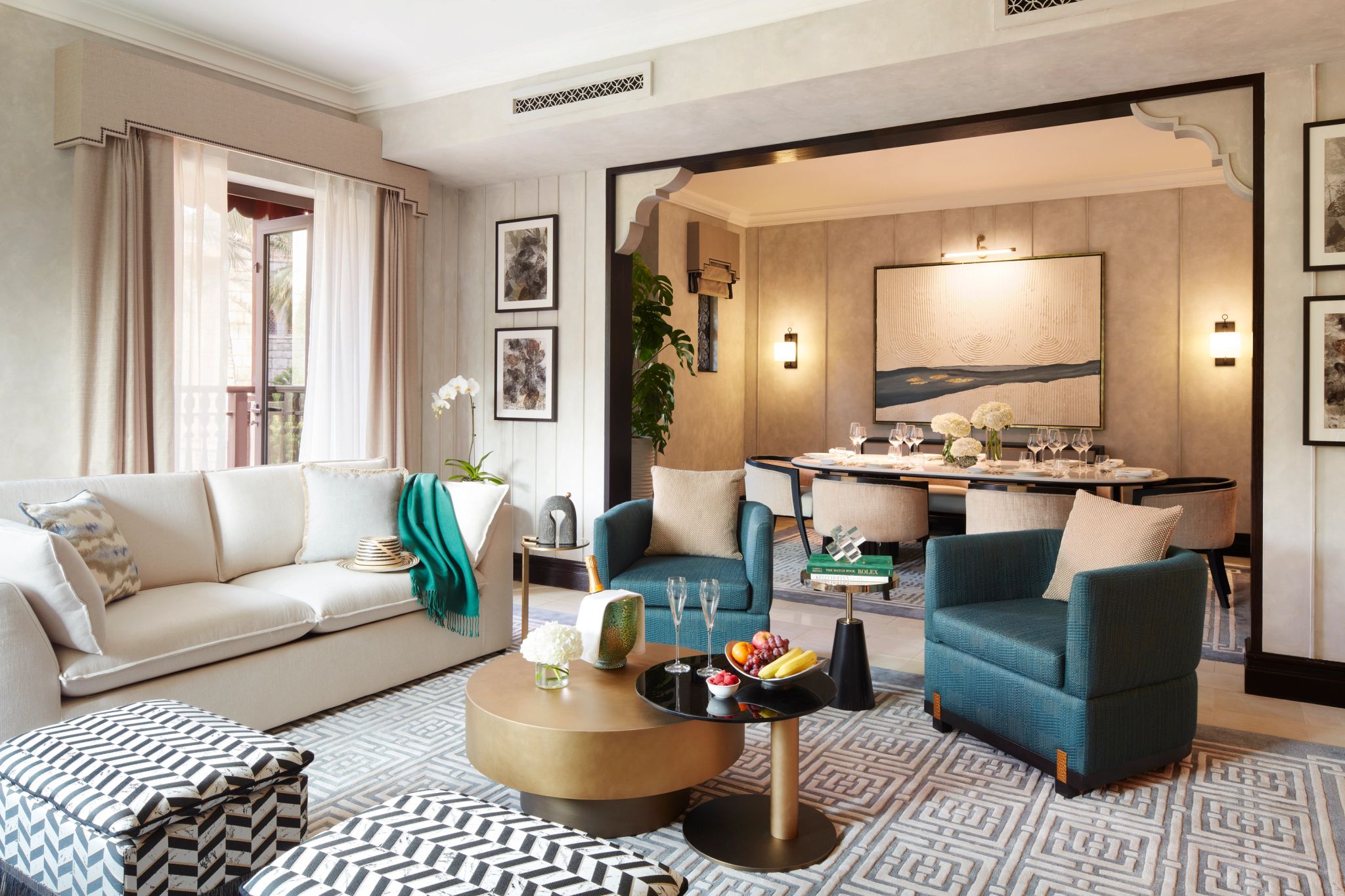 Palm House Garden Suite sala integrada - decoração arabe - sofa de luxo