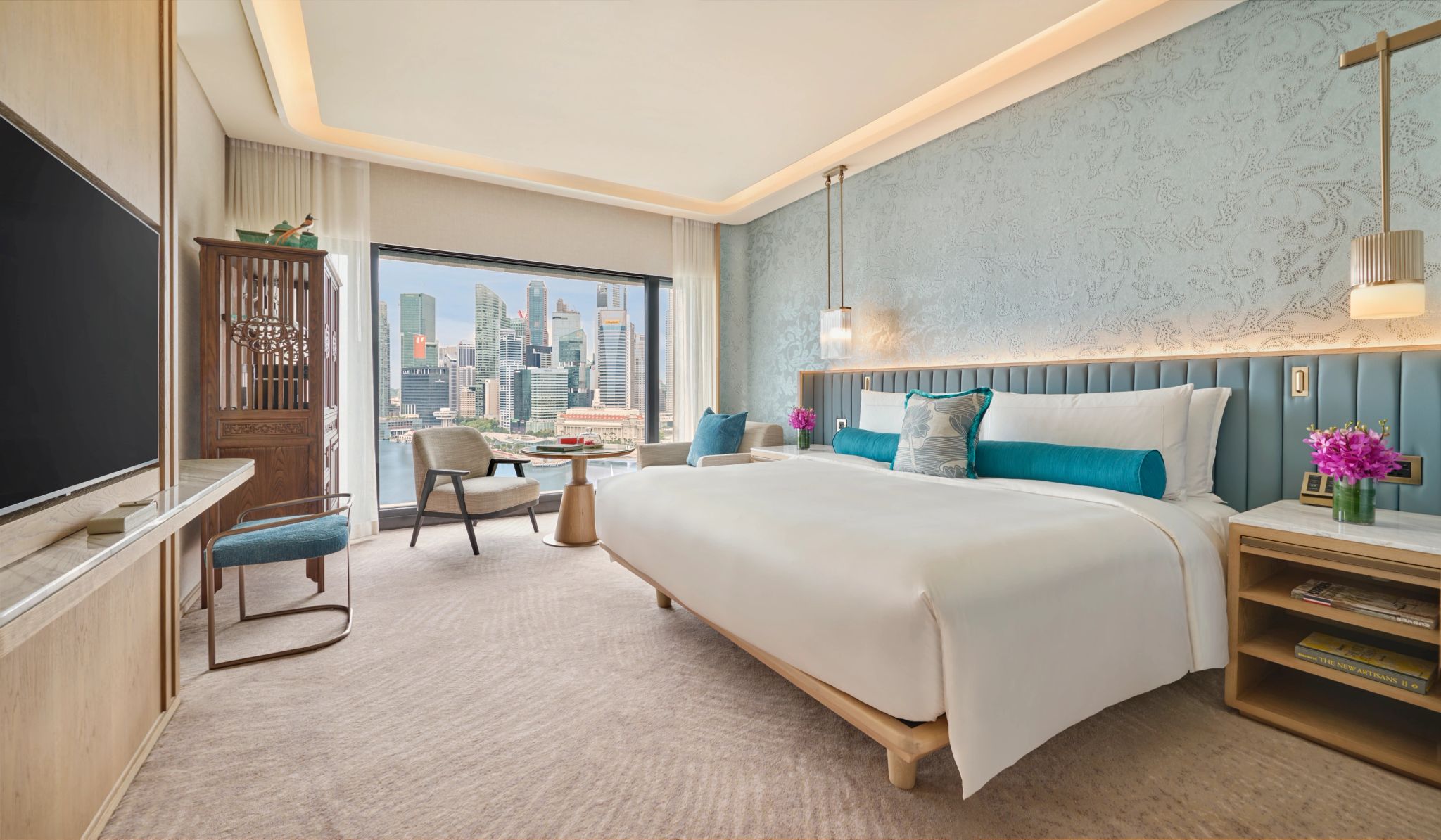 Marina Bay View  decoraçao moderna – quarto casal – quarto de luxo - quarto king - cama king