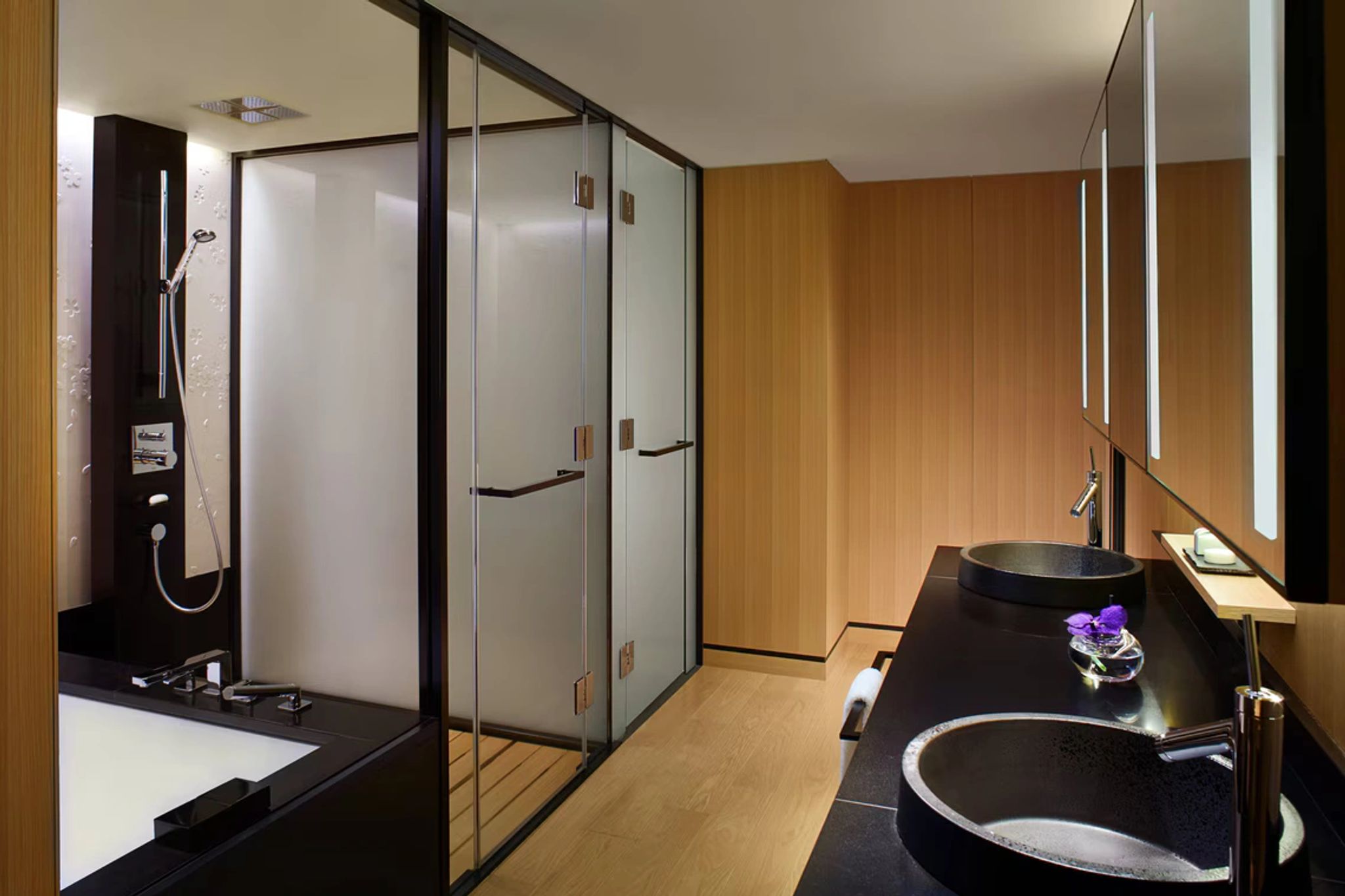 Deluxe banheiro moderno - banheira chuveiro separado - decoracao japonesa