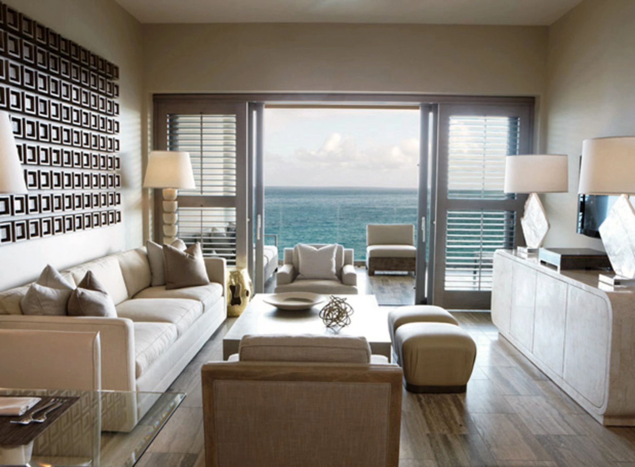 Deluxe Ocean View One Bedroom Suite  sala de tv - decoraçao moderna – vista panoramica