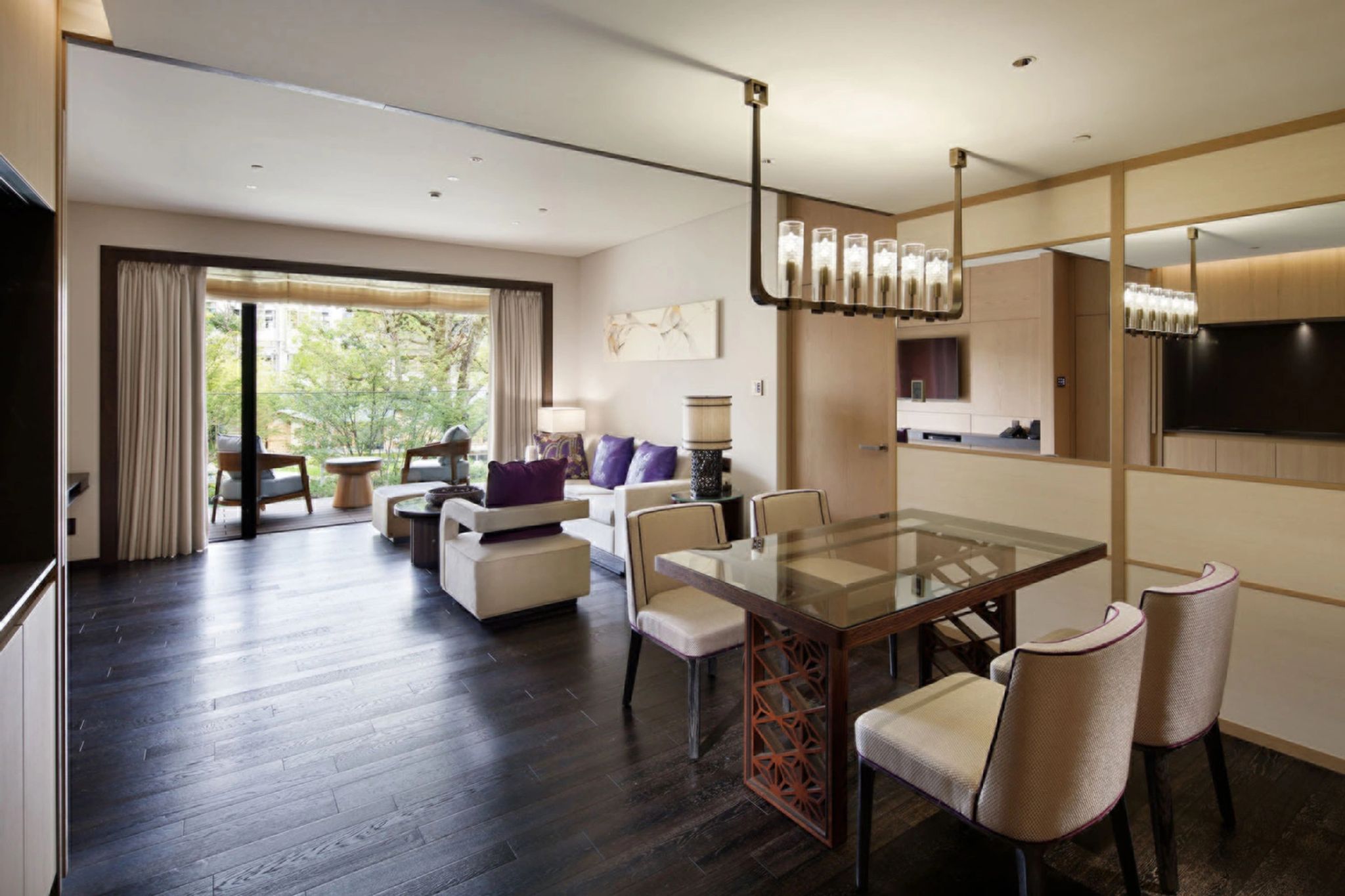 Two Bedroom Heritage Garden Residence sala de jantar – sala de estar – residencia do hotel