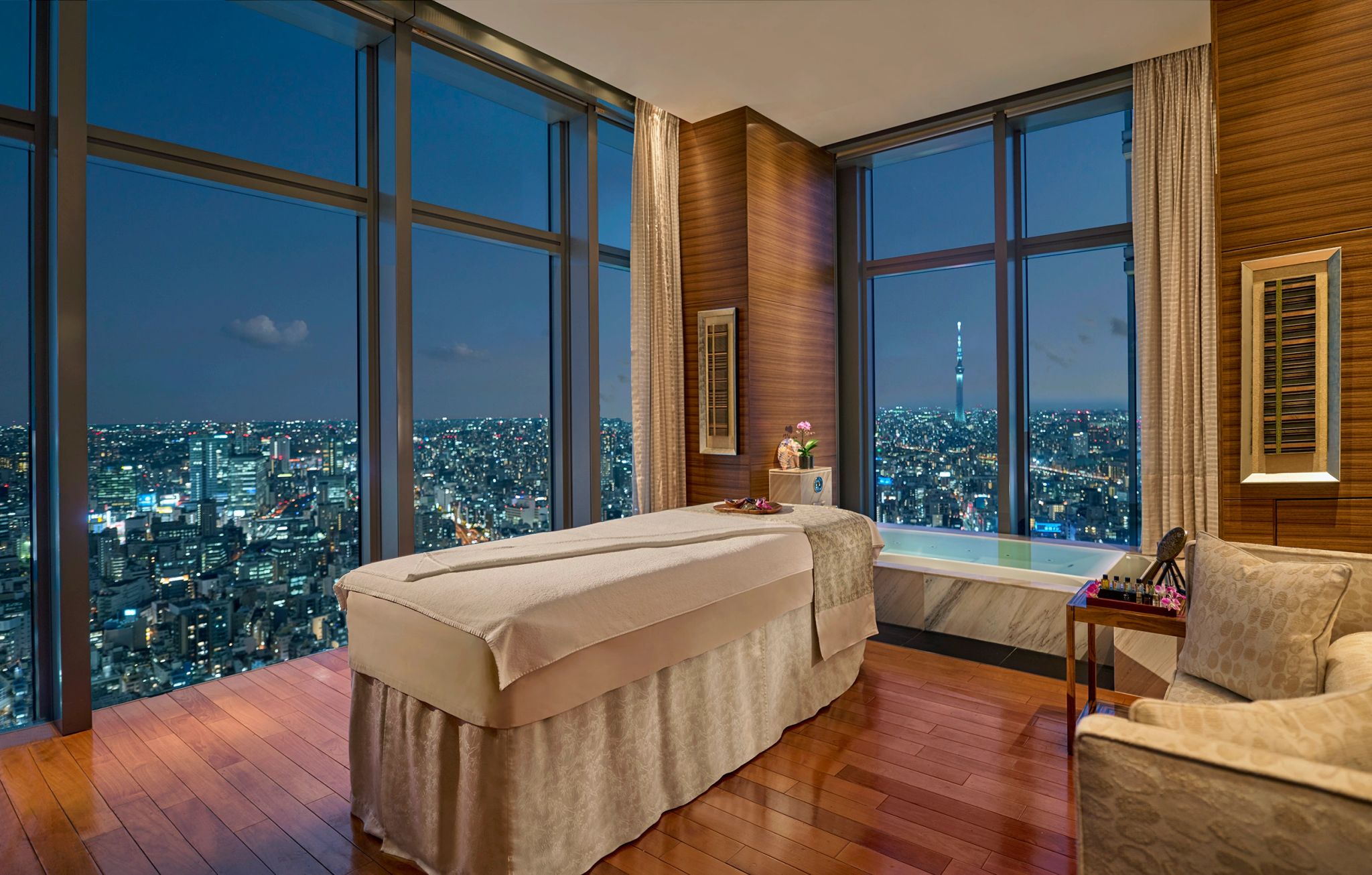 Mandarin Oriental Spa massagem relaxante – vista panoramica toquio – sala de massagem