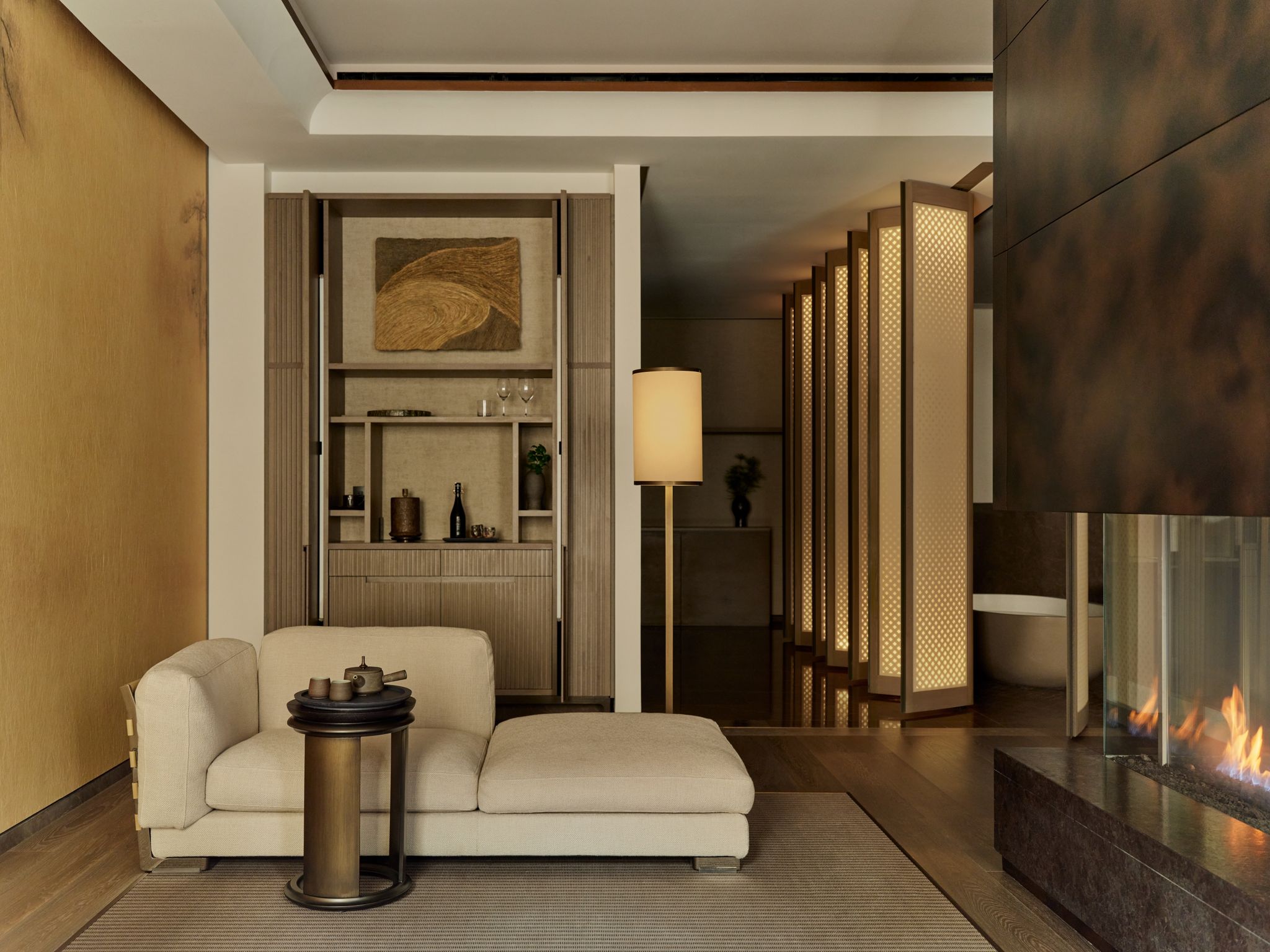 suite com sala – decoracao moderna – suite com lareira