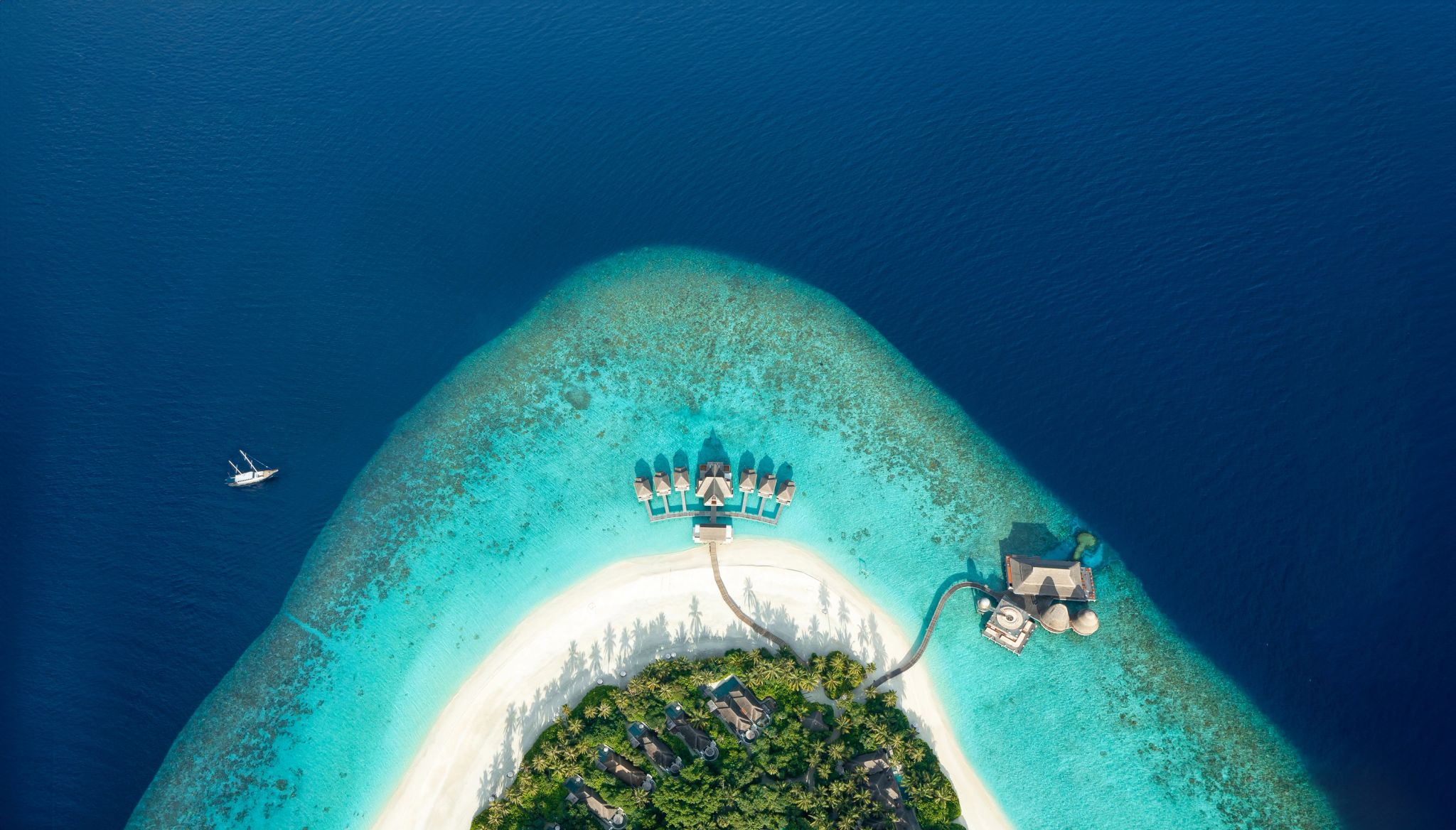 Vista aérea do resort vista aerea - water vila - beleza natural maldivas - praia privativa