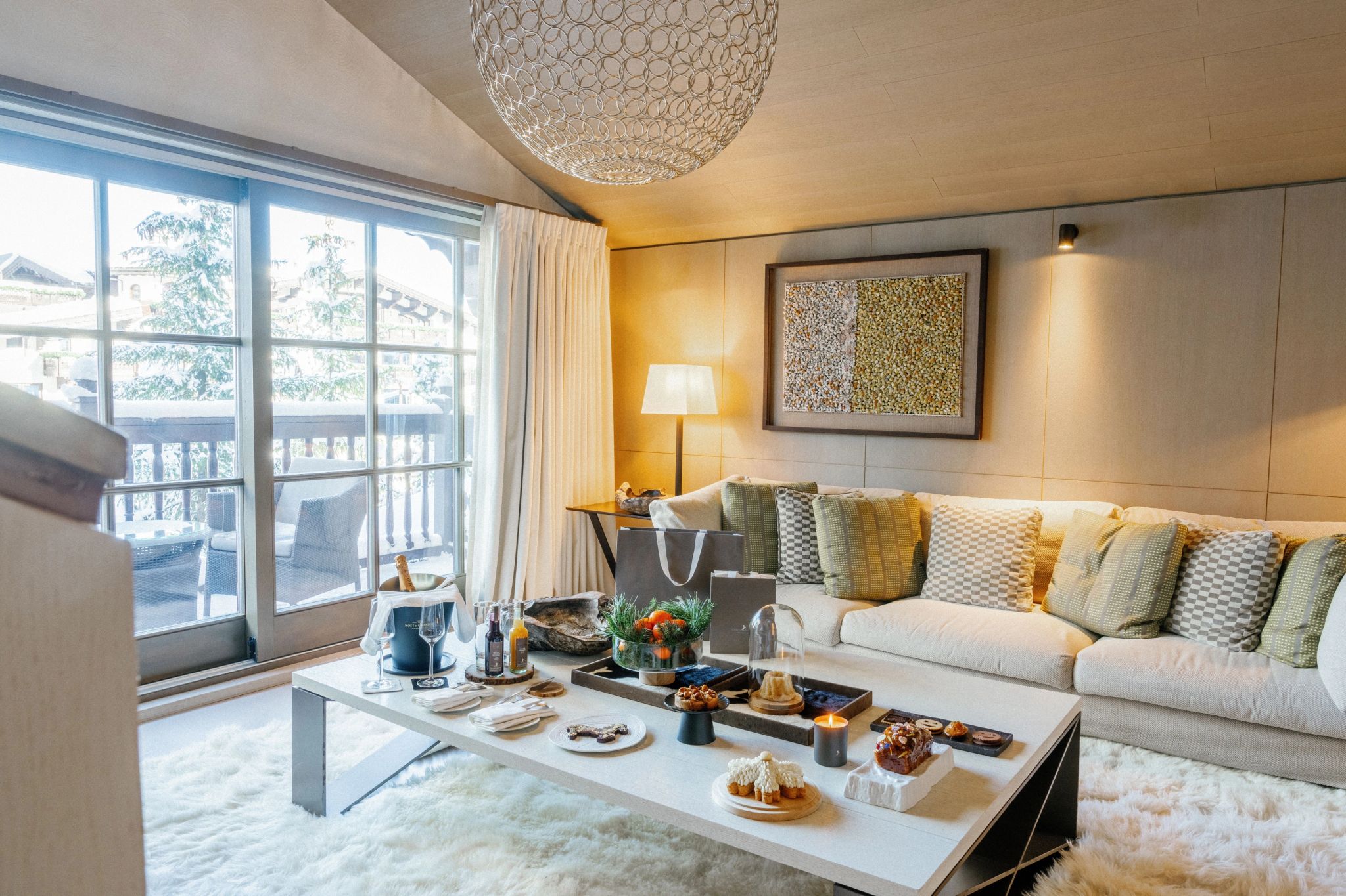 Jantar Carte Blanche amenidades de luxo – sala de estar – vista para neve