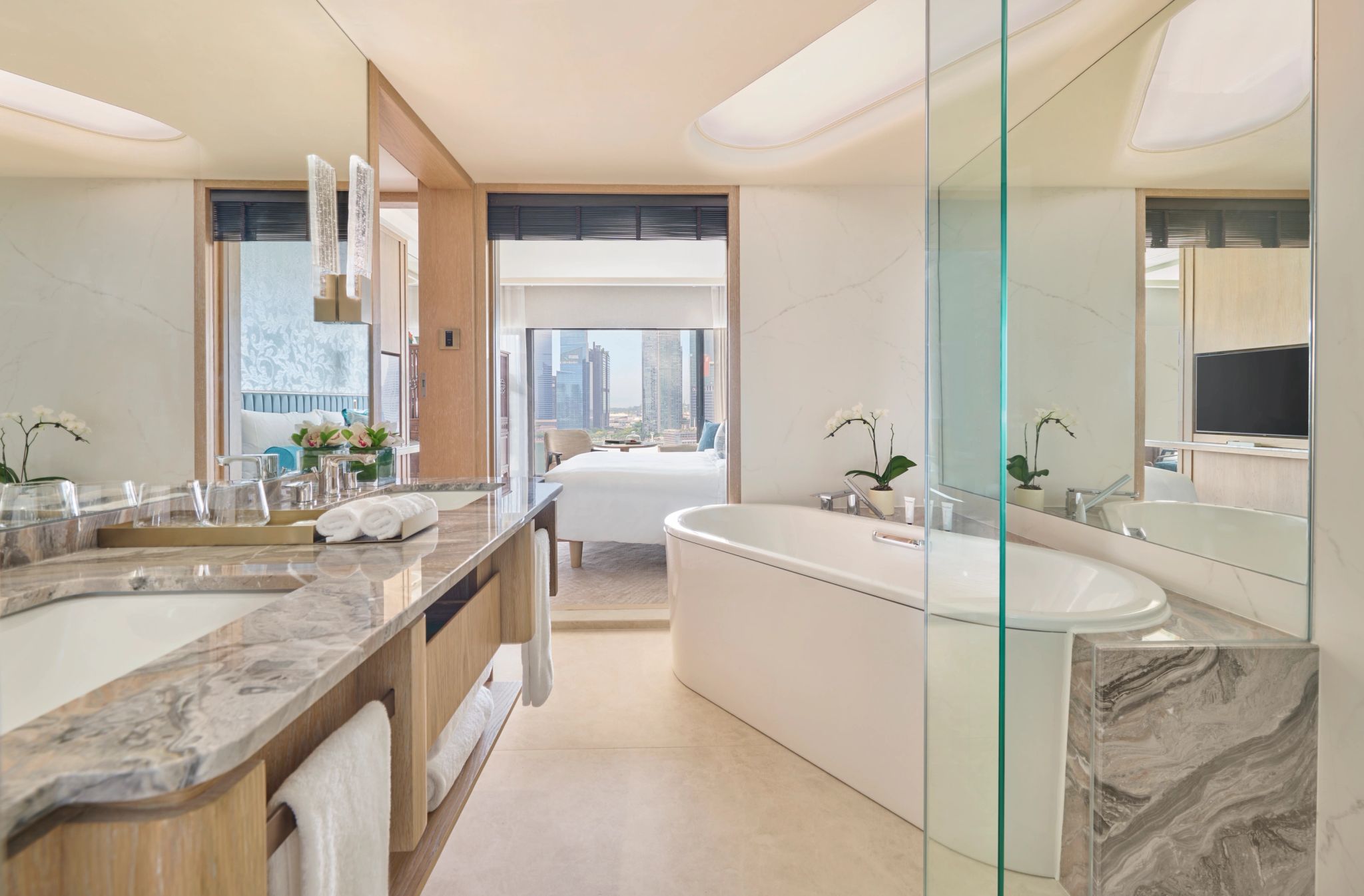 Marina Bay View banheira de luxo – banheiro amplo – banheira de imersao - banho premium