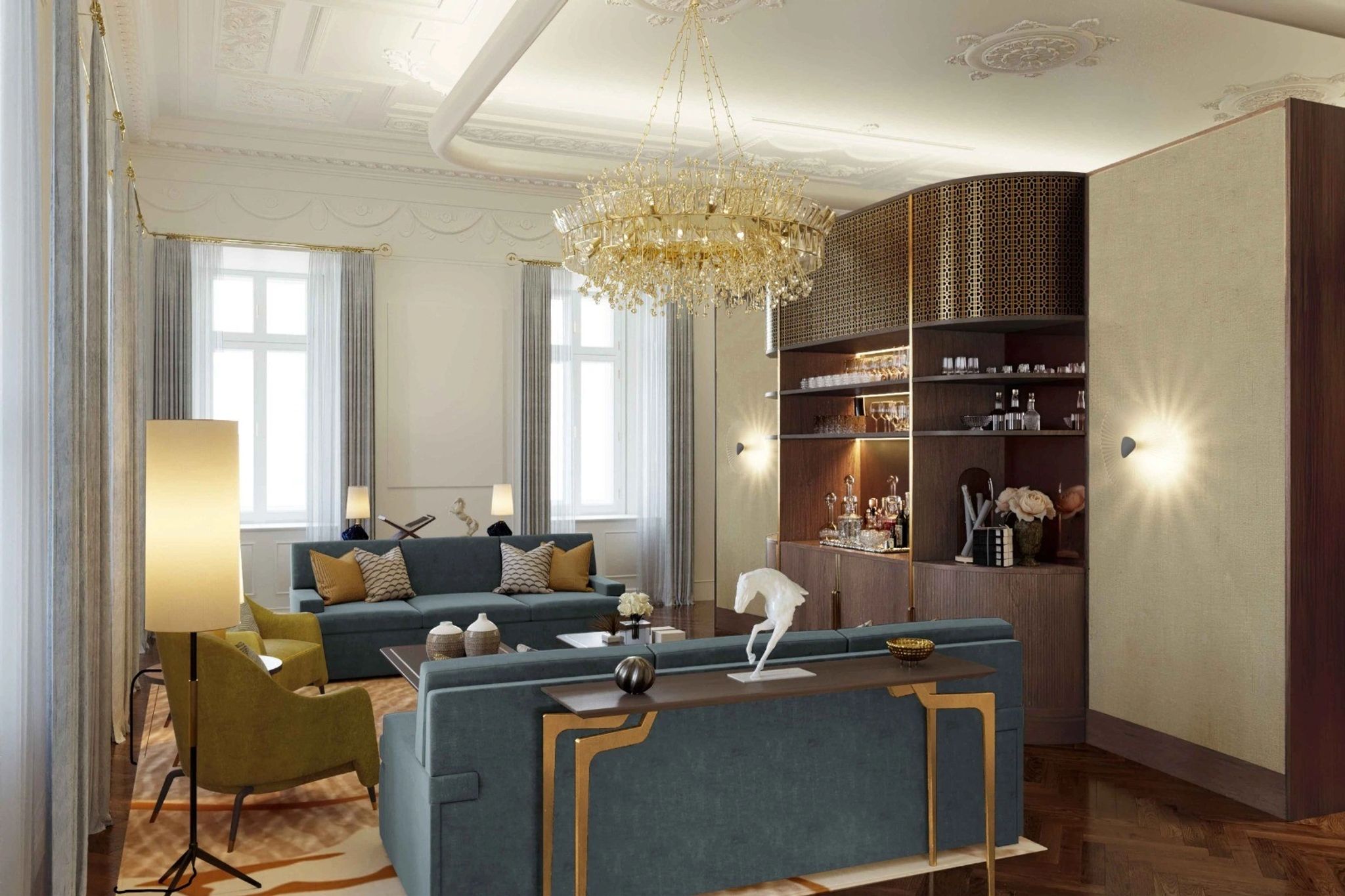 Graben House casa de luxo - sala de estar - design moderno - bar privativo