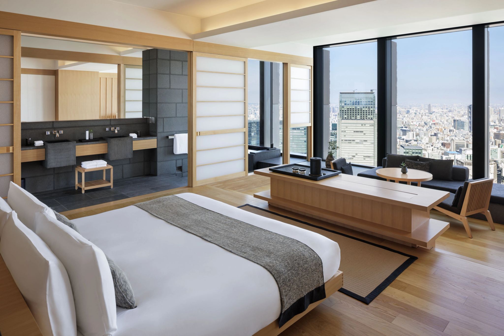 suite moderna - decoraçao japonesa - suite vista toquio - cama king