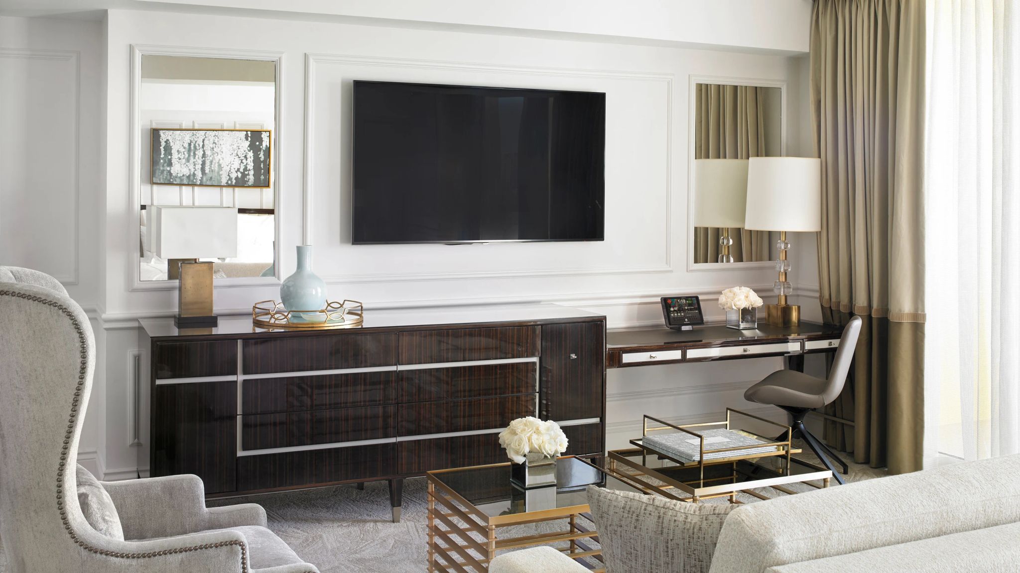 sala de estar moderna - quarto com sala integrada - sala de luxo