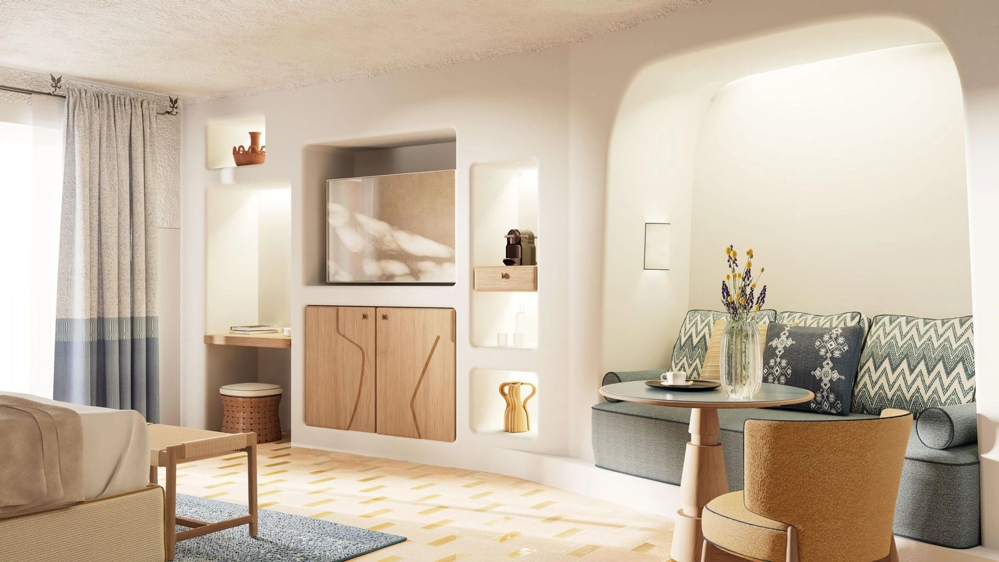 Dolce Vita Junior Suite with Terrace area de estar - ambiente integrado sofa - decoracao artesanal local