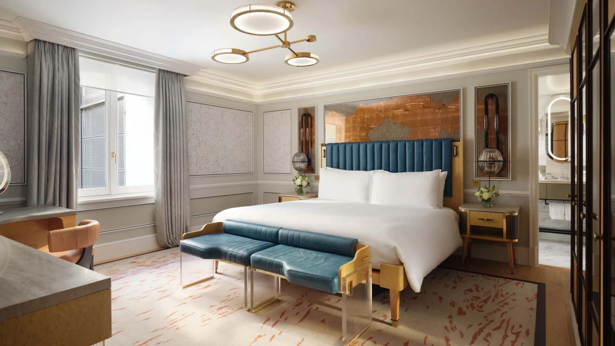 Mandarin Family cama king - decoracao joyce wang - parede painel cinza