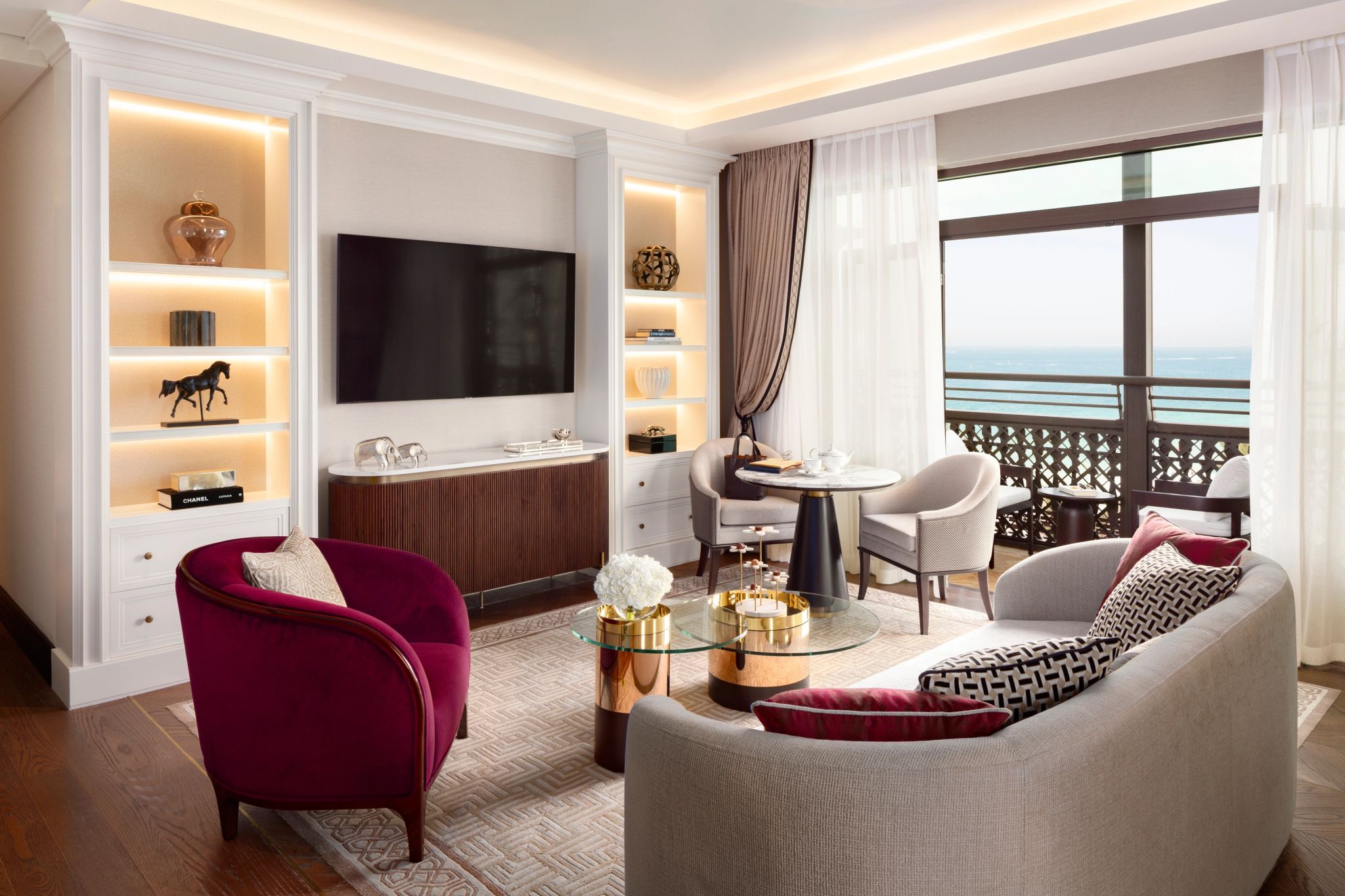 Junior Ocean Suite sala vista mar - decoraçao elegante – sala de tv