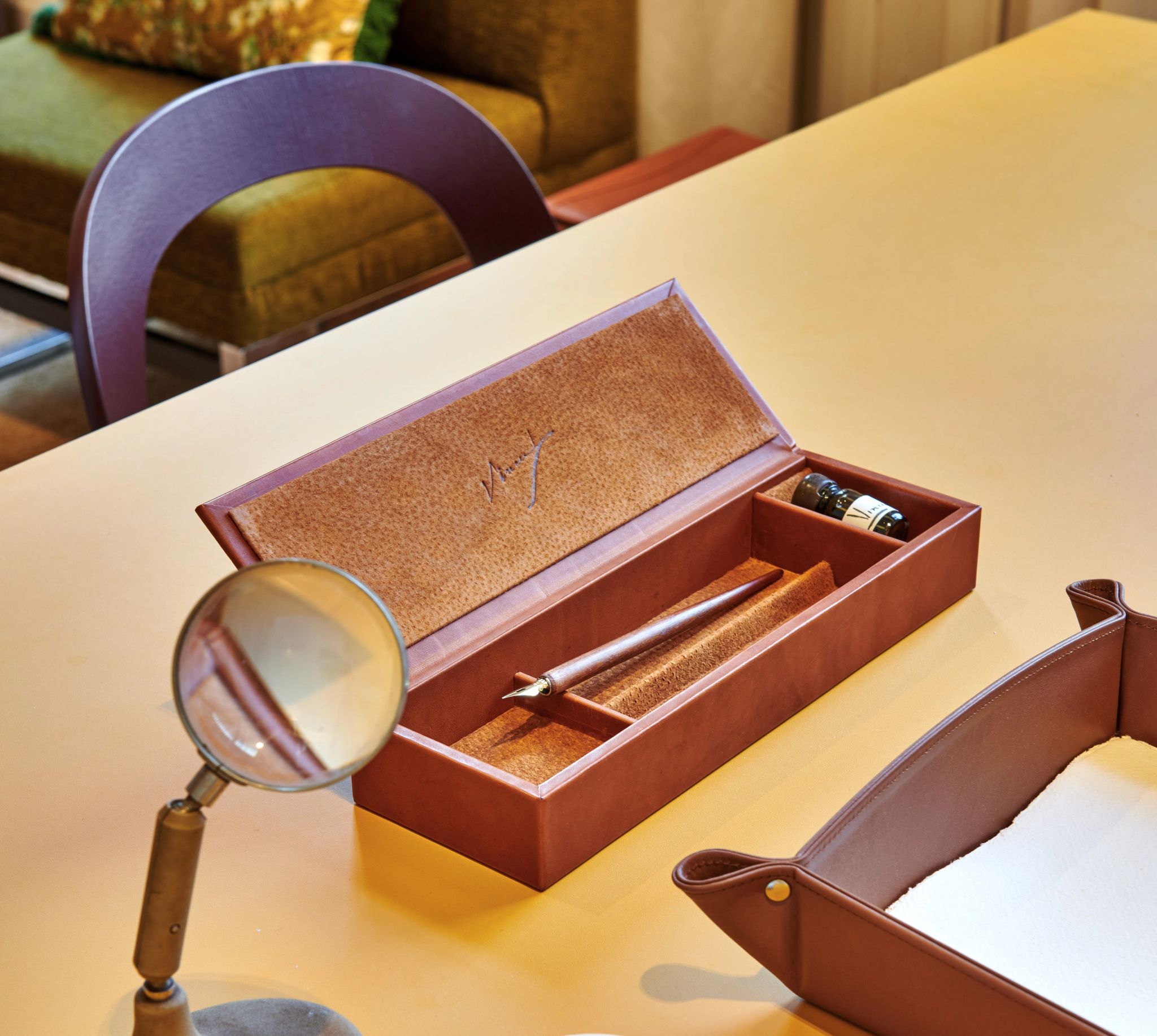 caixa de couro – caneta de luxo – caneta antiga