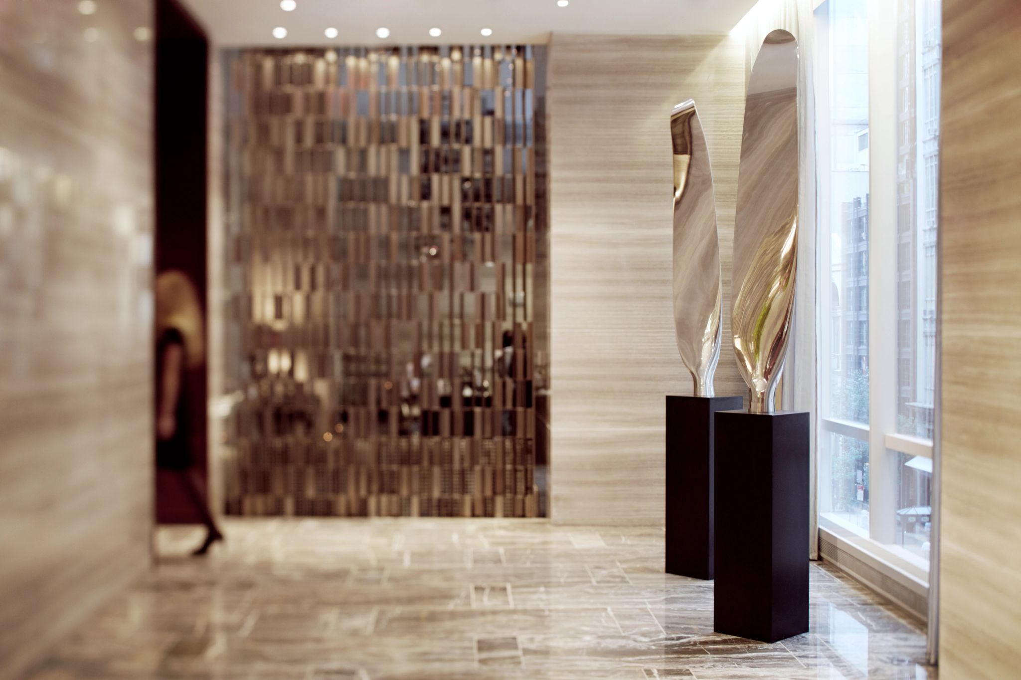 lobby de luxo – lobby park hyatt new york - quadros modernos - pedras naturais