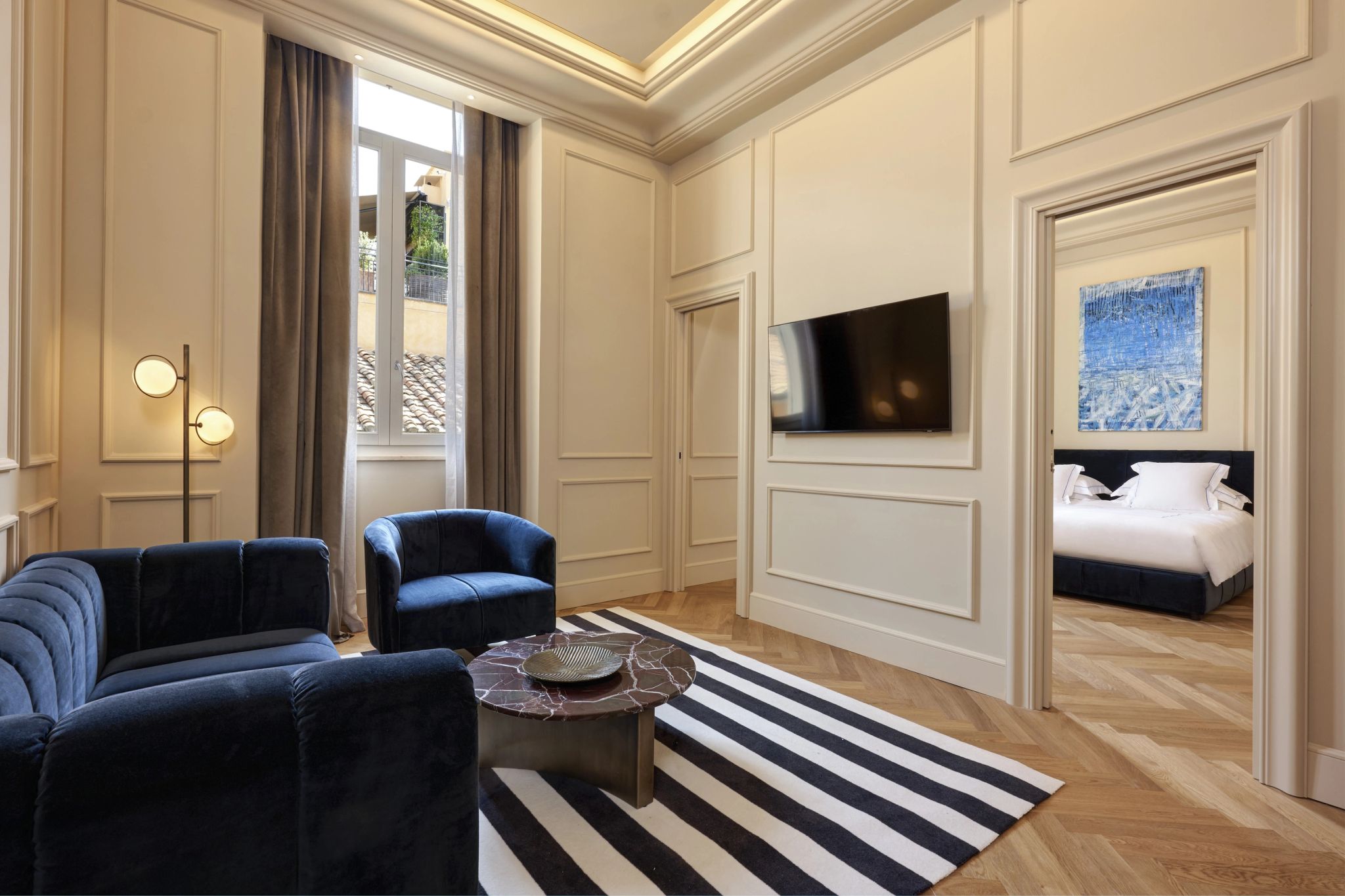 suite com sala - sala de tv - sala de estar