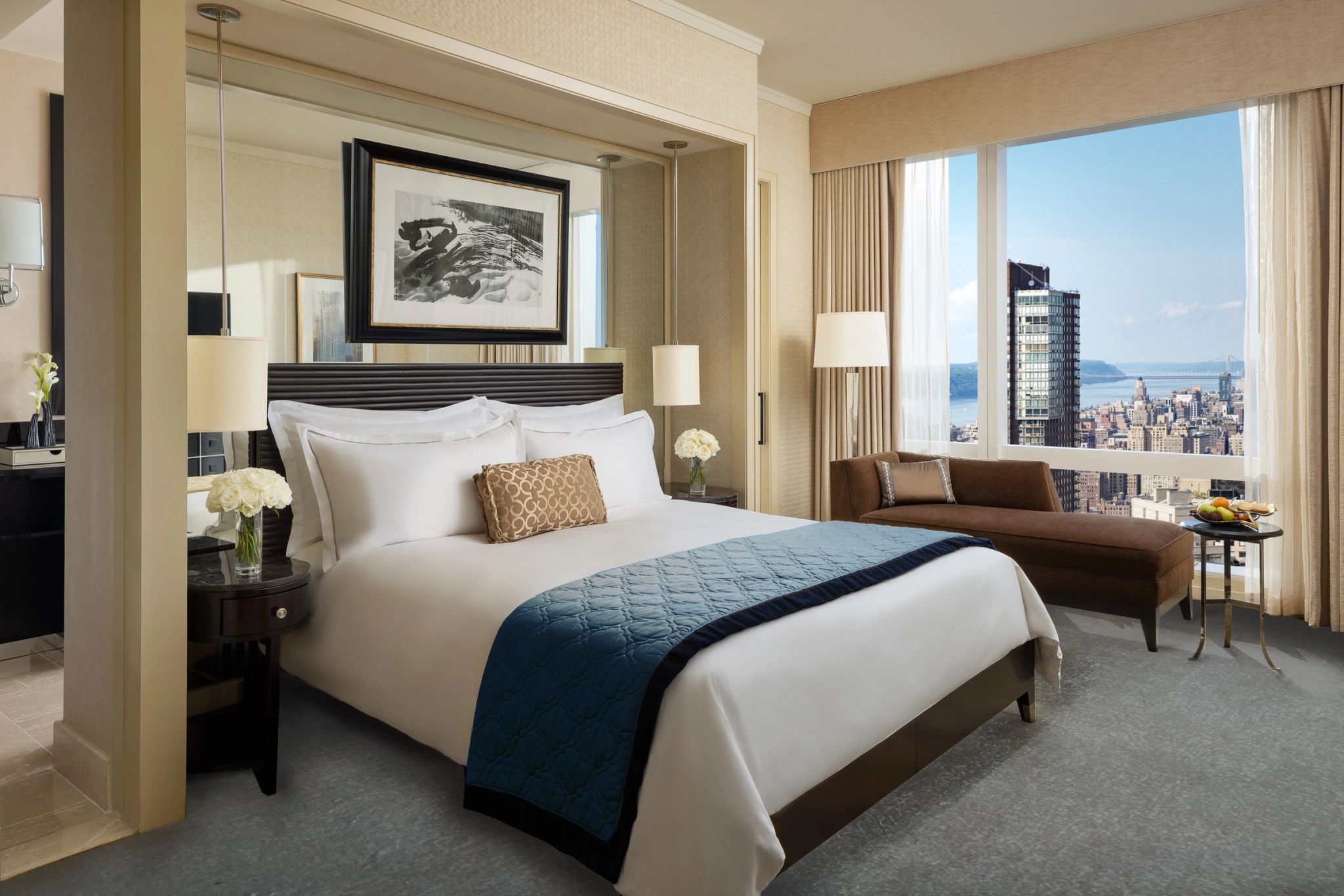 cama king - quarto casal - quarto de hotel - quarto vista rio hudson
