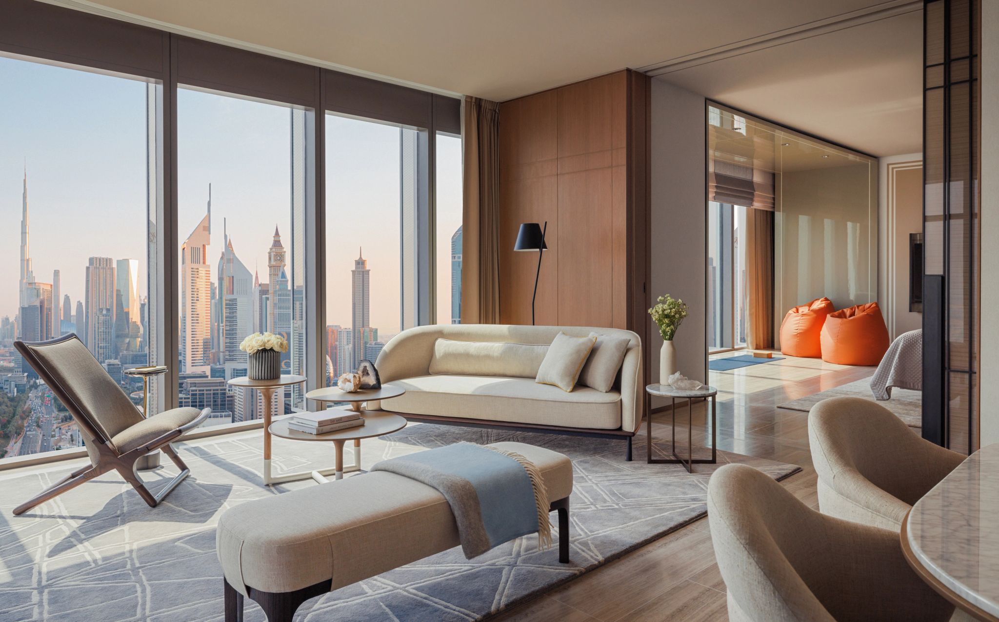 vista panoramica dubai – design de luxo – sala de estar