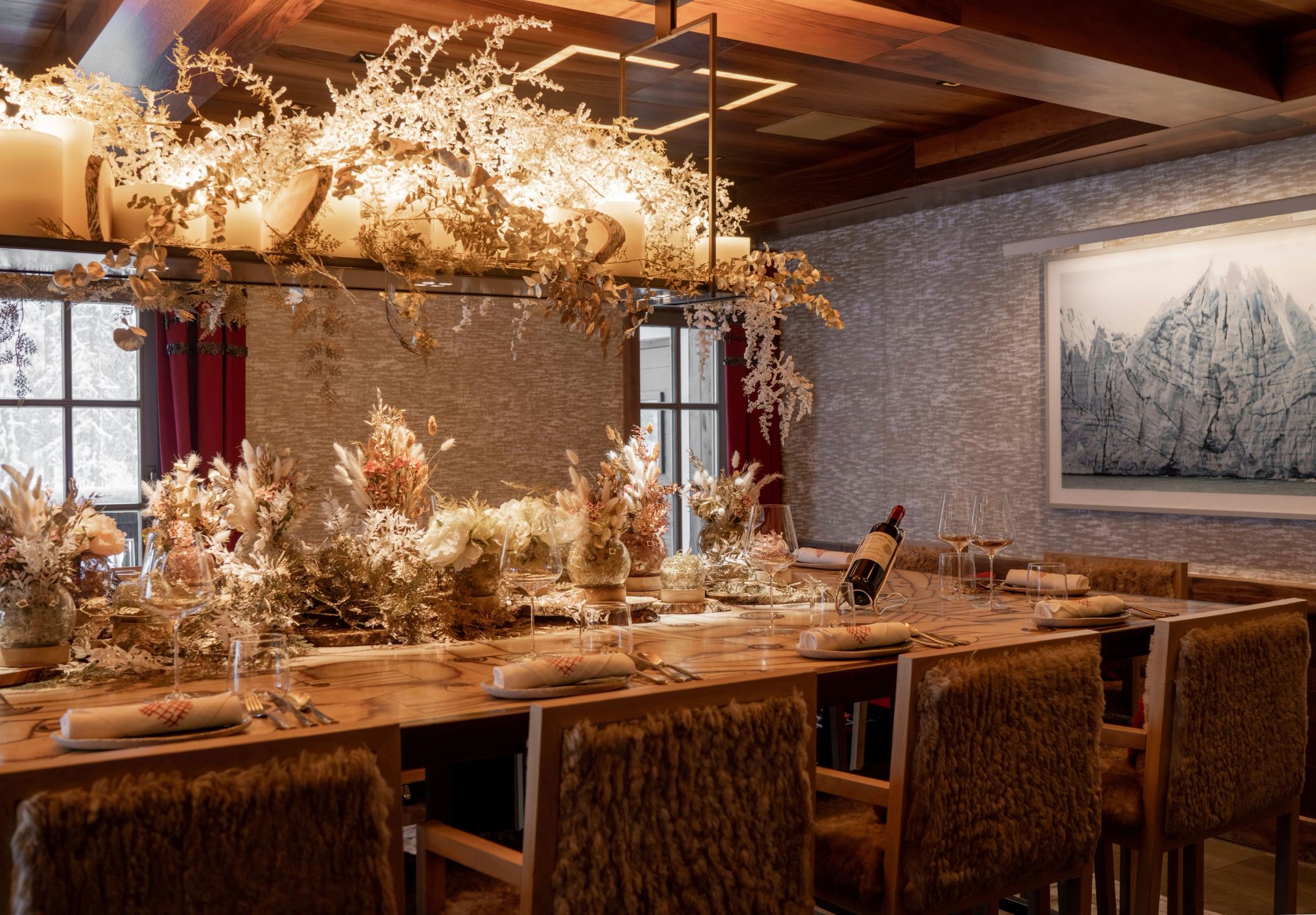 Restaurante La Table de Partage decoraçao alpina - almoço privativo – mesa decorada