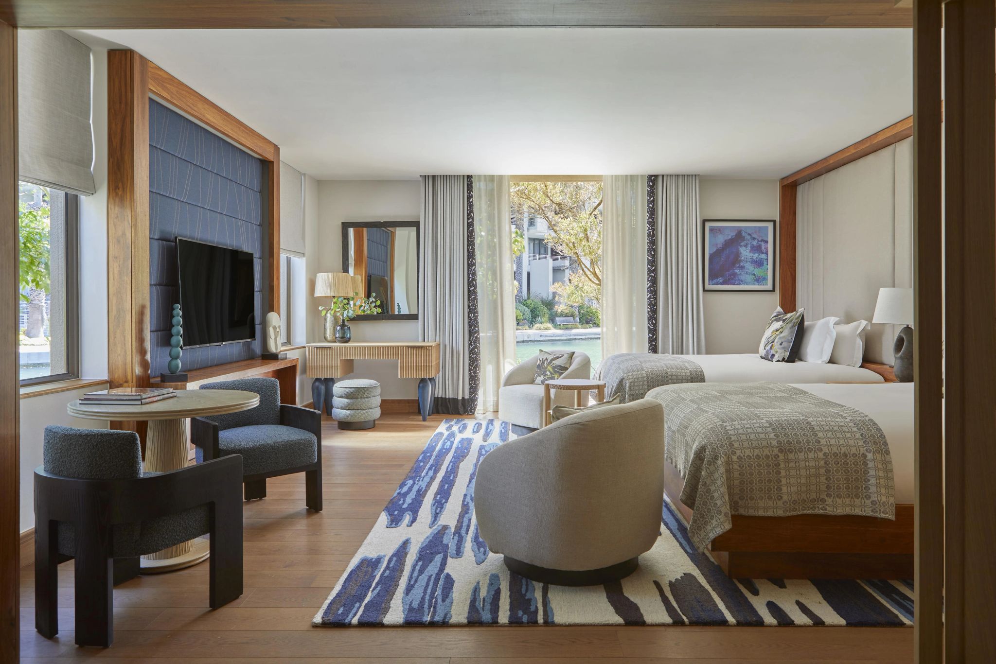 quarto camas twin - camas twin - decoraçao africana - suite vista mar